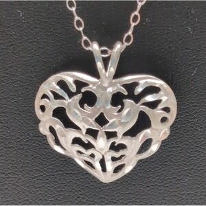Vtg Avon Sterling Silver 925 Diamond Cut Filigree Heart Pendant Necklace 18" NEW